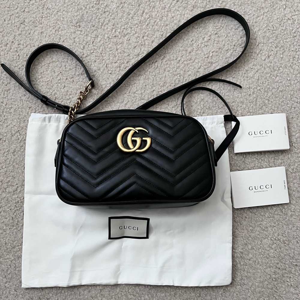 GUCCI GG MARMONT Small Leather Crossbody Bag Matelasse Chevron